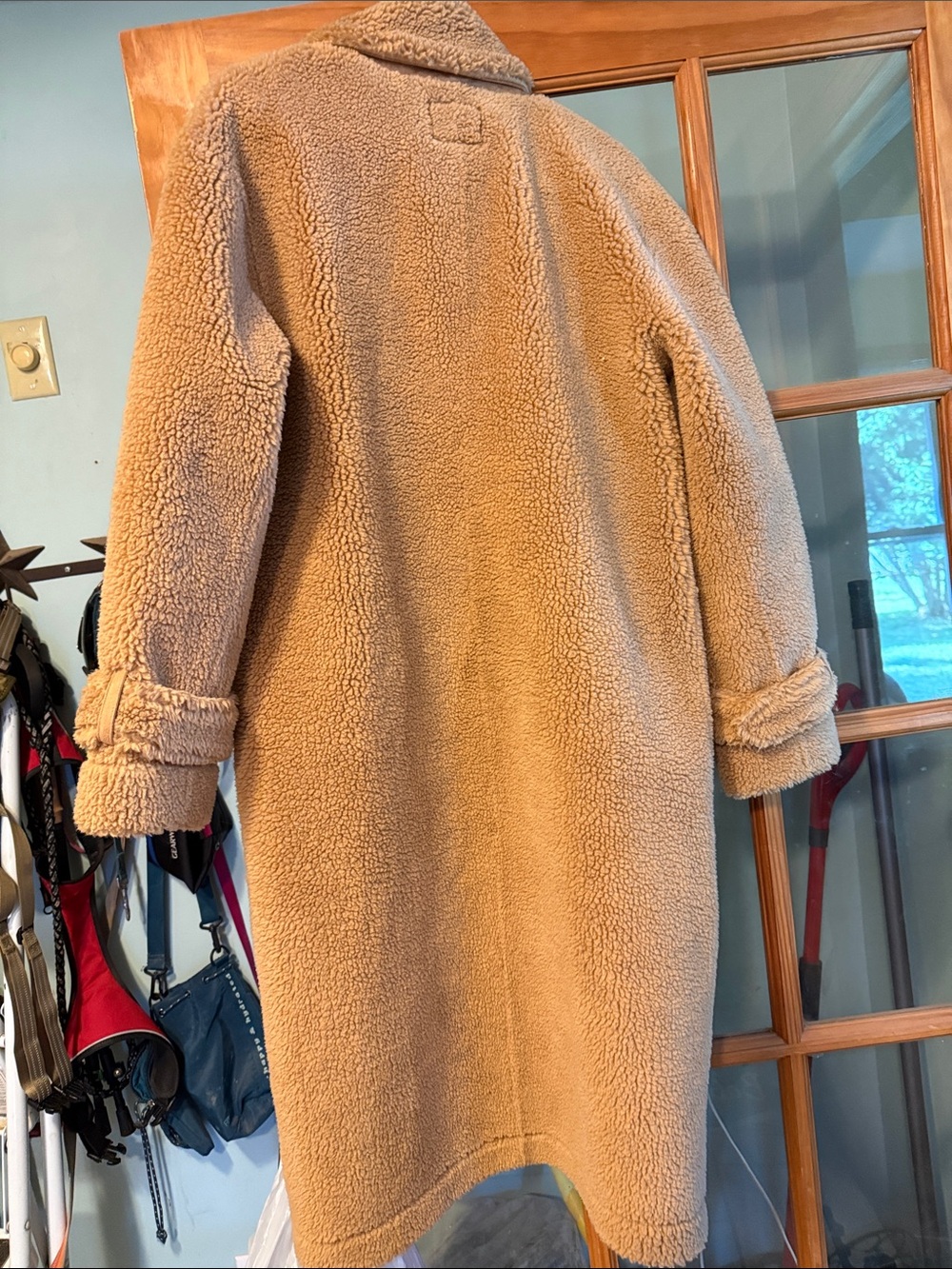 Express Tan Teddy Long Coat with Button Front - Picture 6 of 10